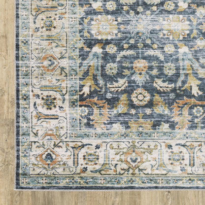 Charleston Distressed Blue/ Gold Oriental Flat Weave Rug