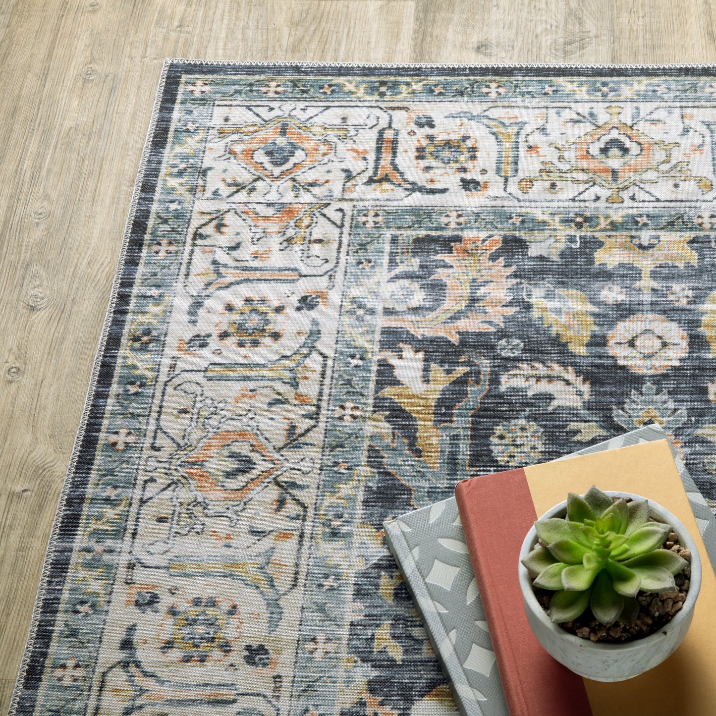 Charleston Distressed Blue/ Gold Oriental Flat Weave Rug