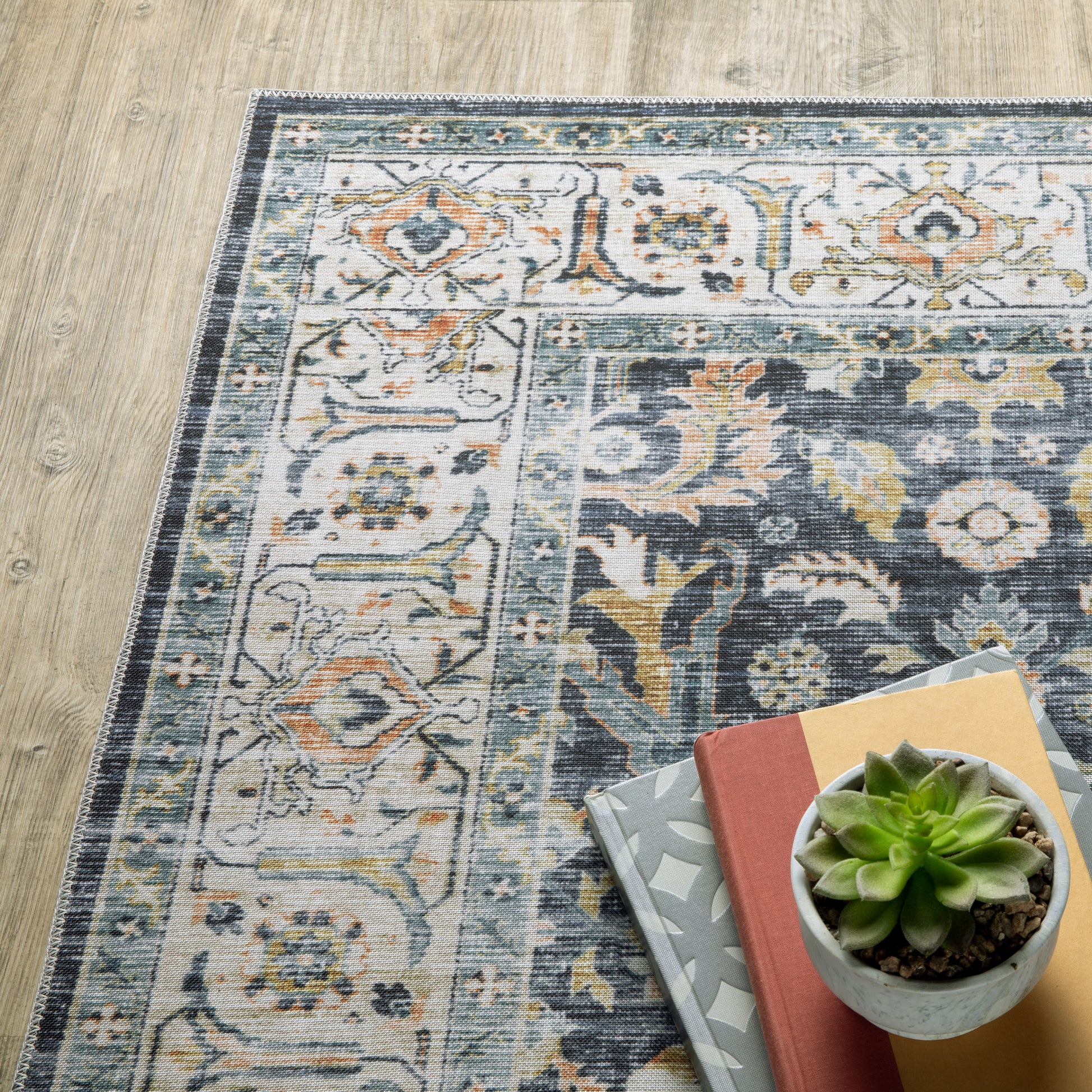 Charleston Distressed Blue/ Gold Oriental Flat Weave Rug