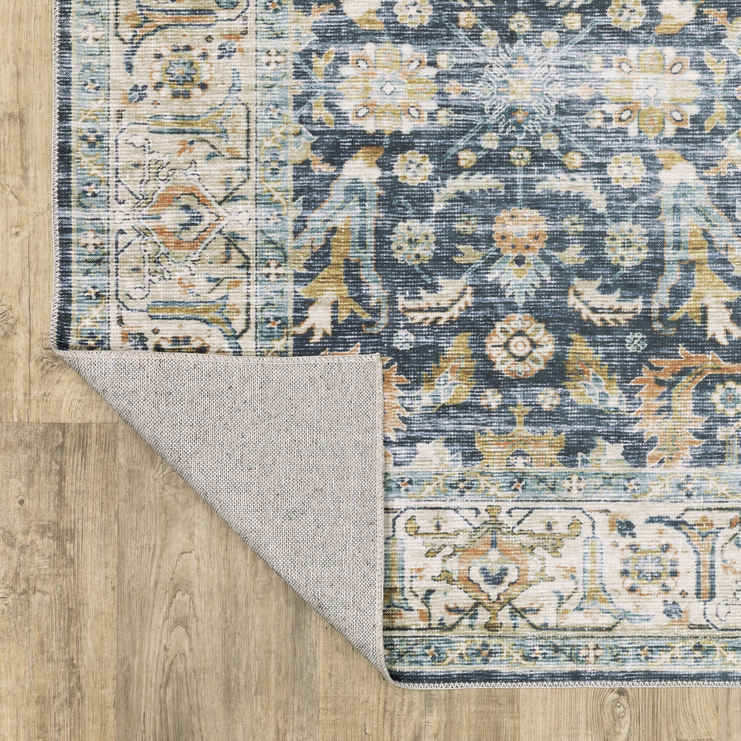 Charleston Distressed Blue/ Gold Oriental Flat Weave Rug