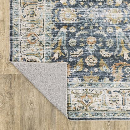 Charleston Distressed Blue/ Gold Oriental Flat Weave Rug