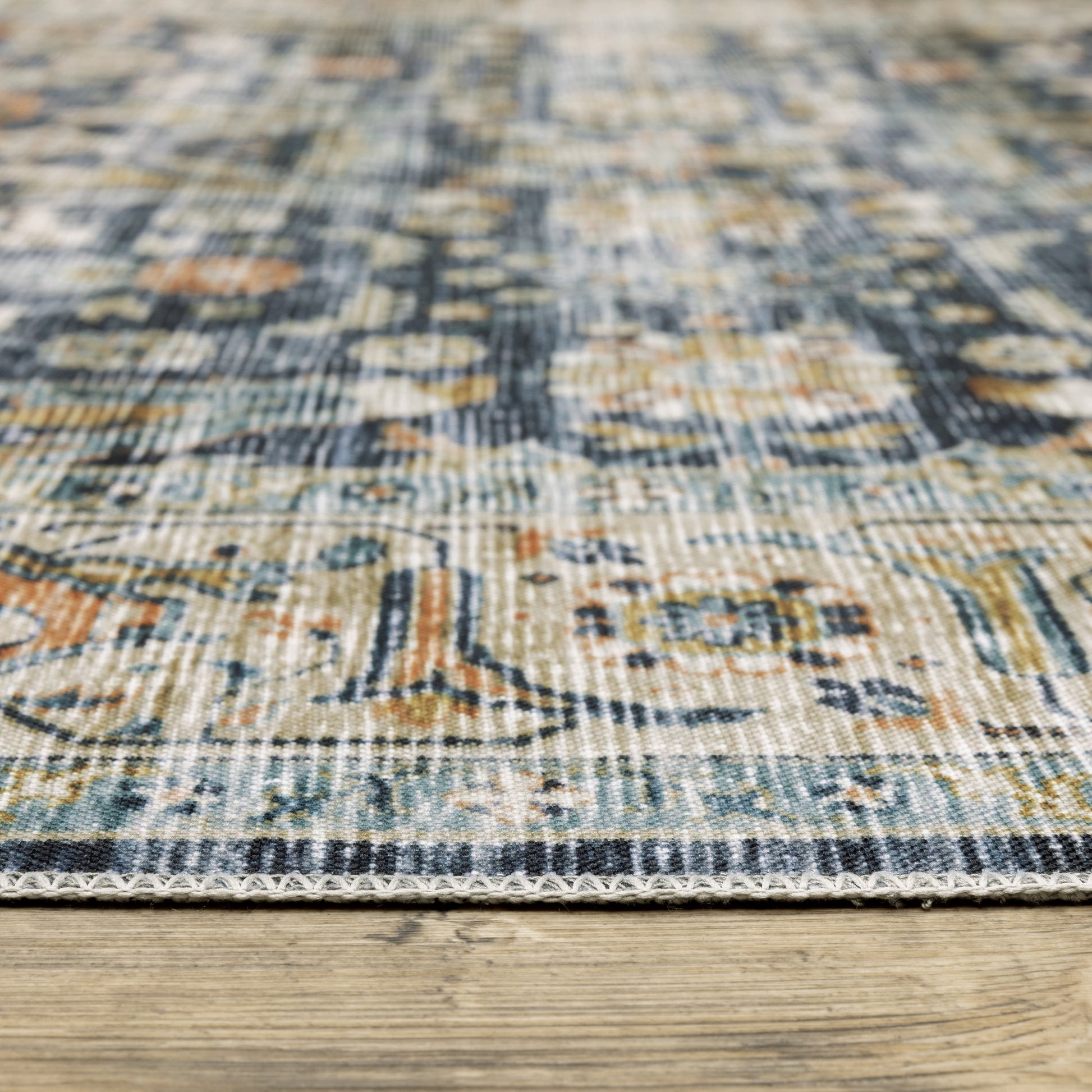 Charleston Distressed Blue/ Gold Oriental Flat Weave Rug
