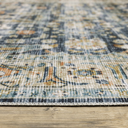 Charleston Distressed Blue/ Gold Oriental Flat Weave Rug