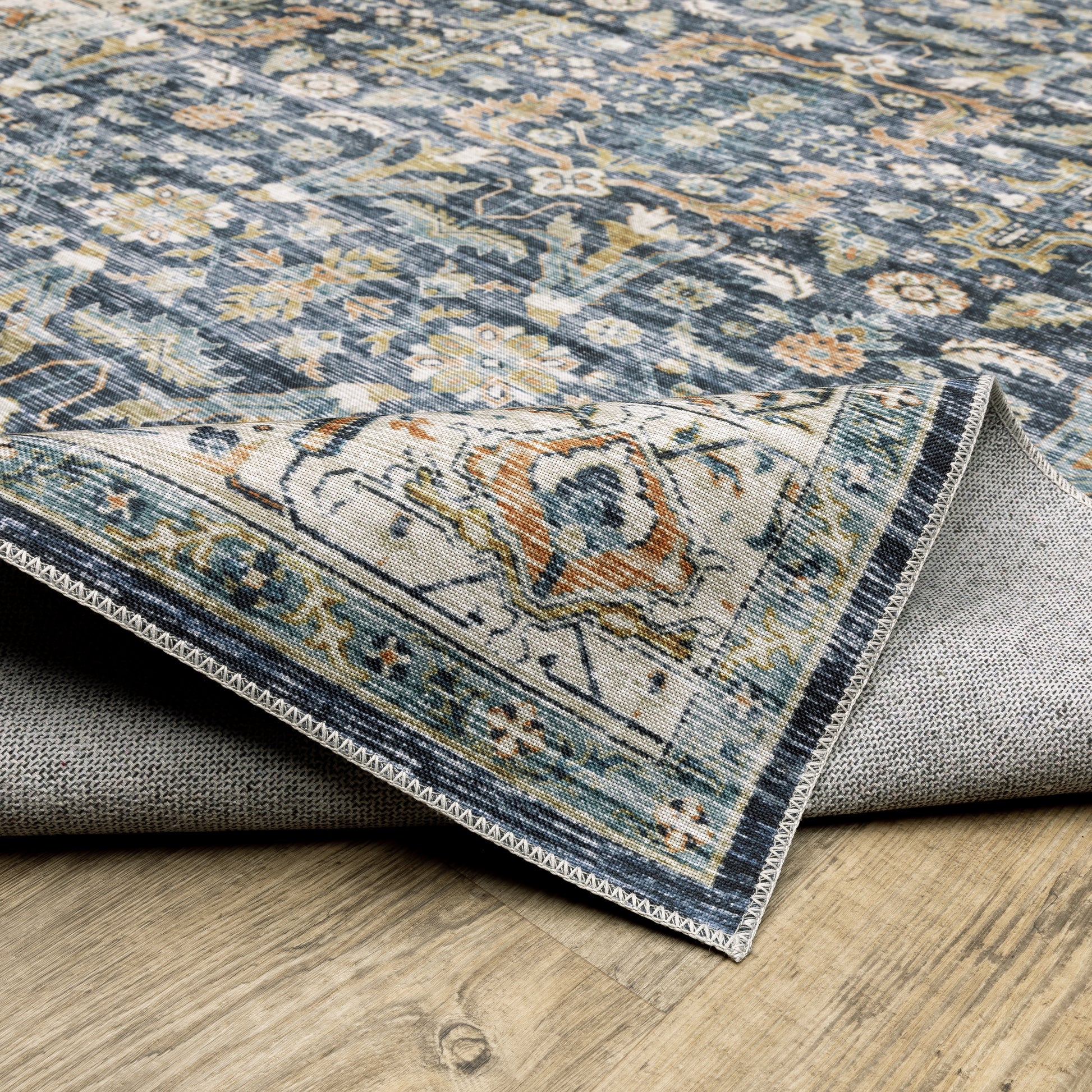 Charleston Distressed Blue/ Gold Oriental Flat Weave Rug