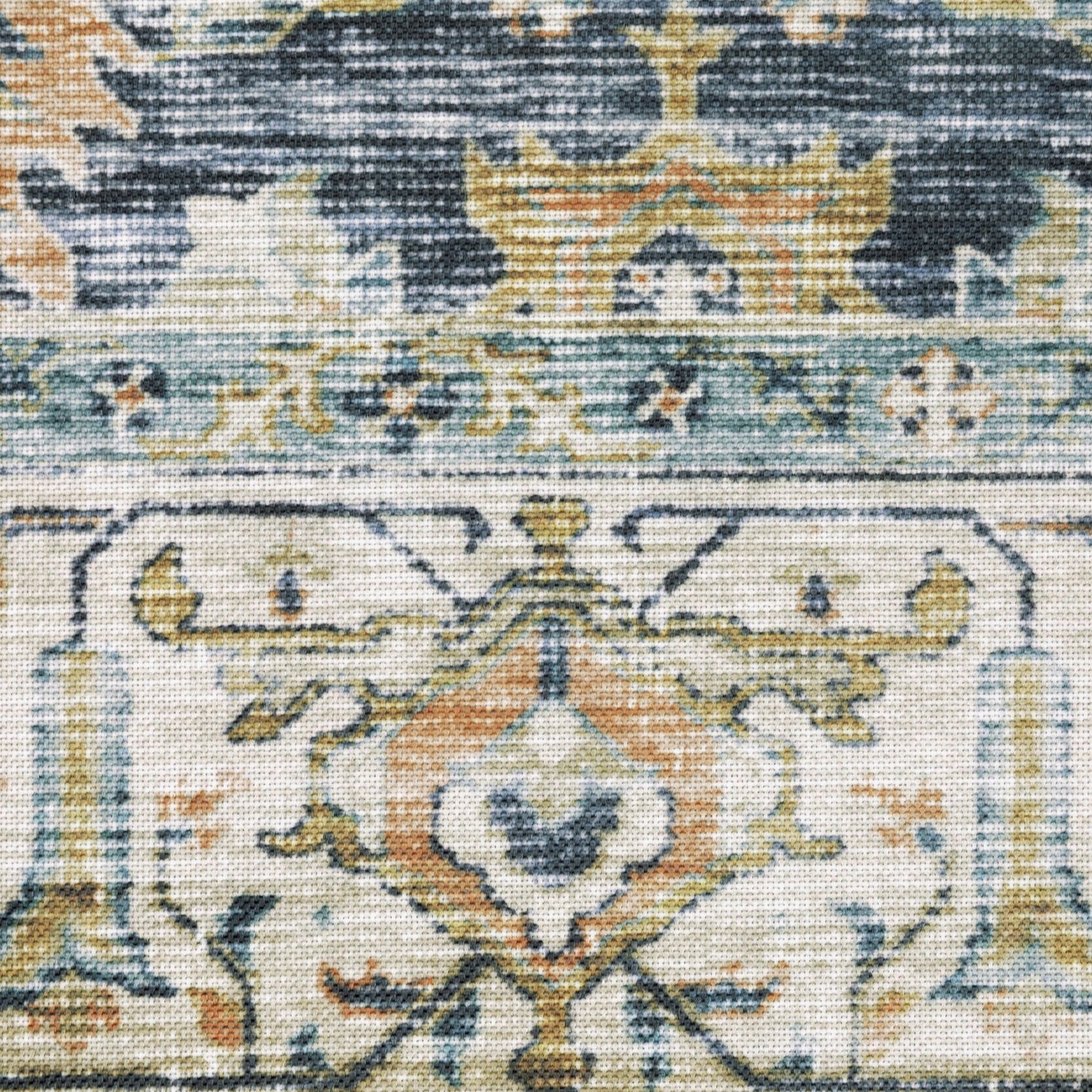 Charleston Distressed Blue/ Gold Oriental Flat Weave Rug