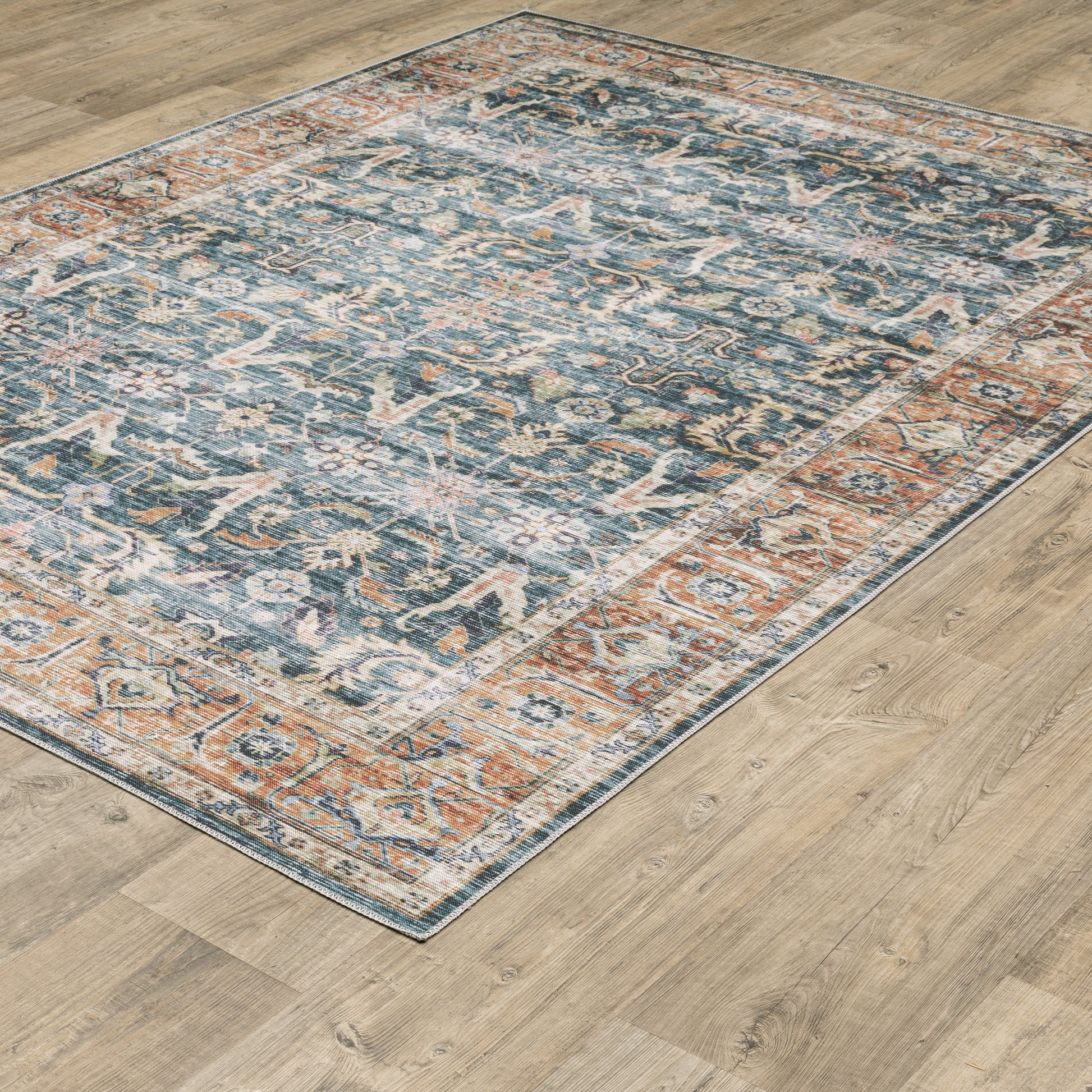 Charleston Distressed Blue/ Rust Oriental Flat Weave Rug