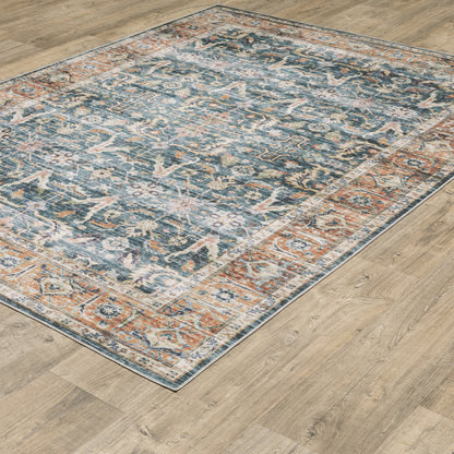Charleston Distressed Blue/ Rust Oriental Flat Weave Rug