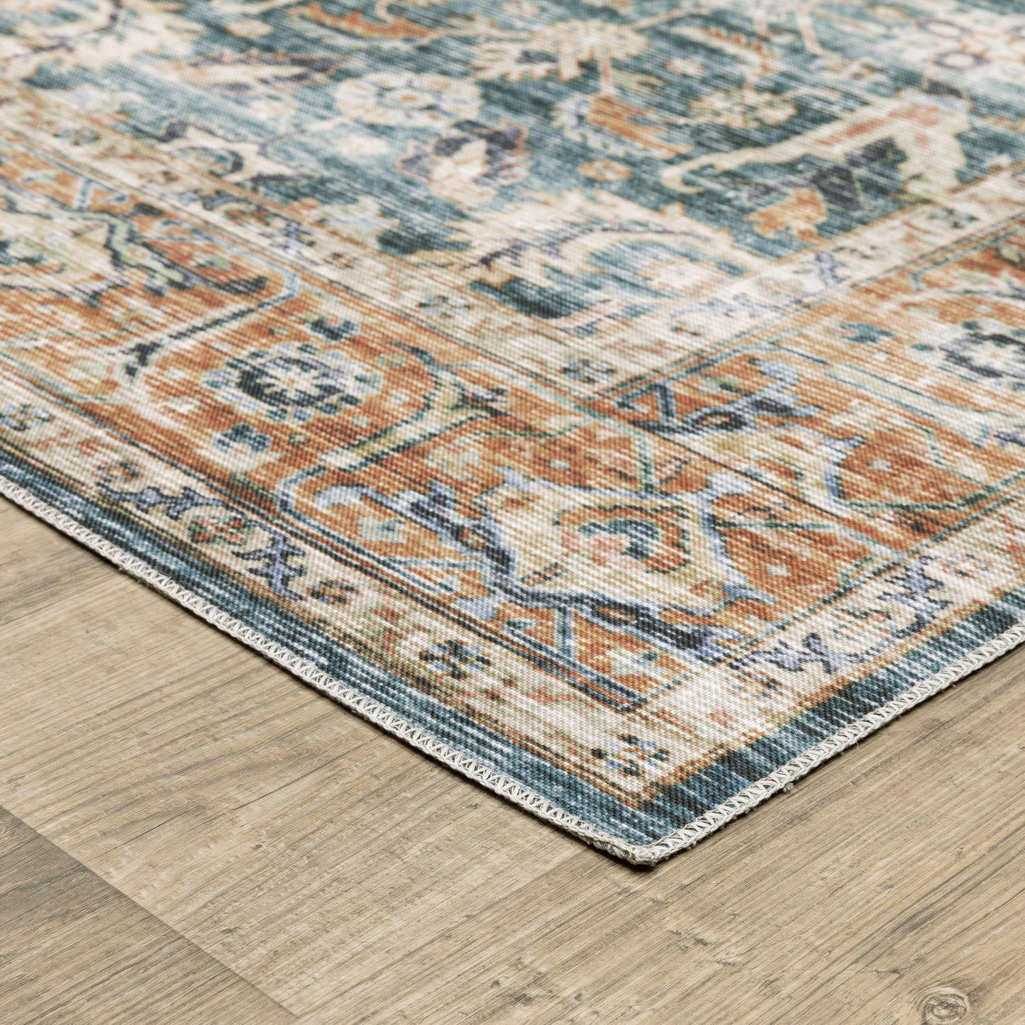 Charleston Distressed Blue/ Rust Oriental Flat Weave Rug