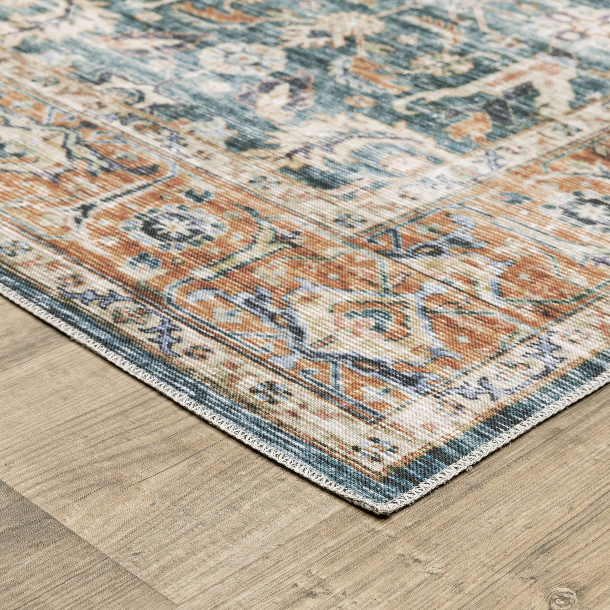 Charleston Distressed Blue/ Rust Oriental Flat Weave Rug