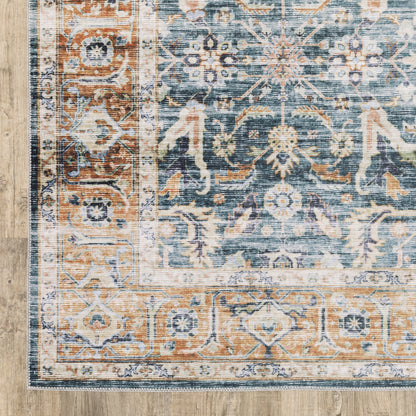 Charleston Distressed Blue/ Rust Oriental Flat Weave Rug