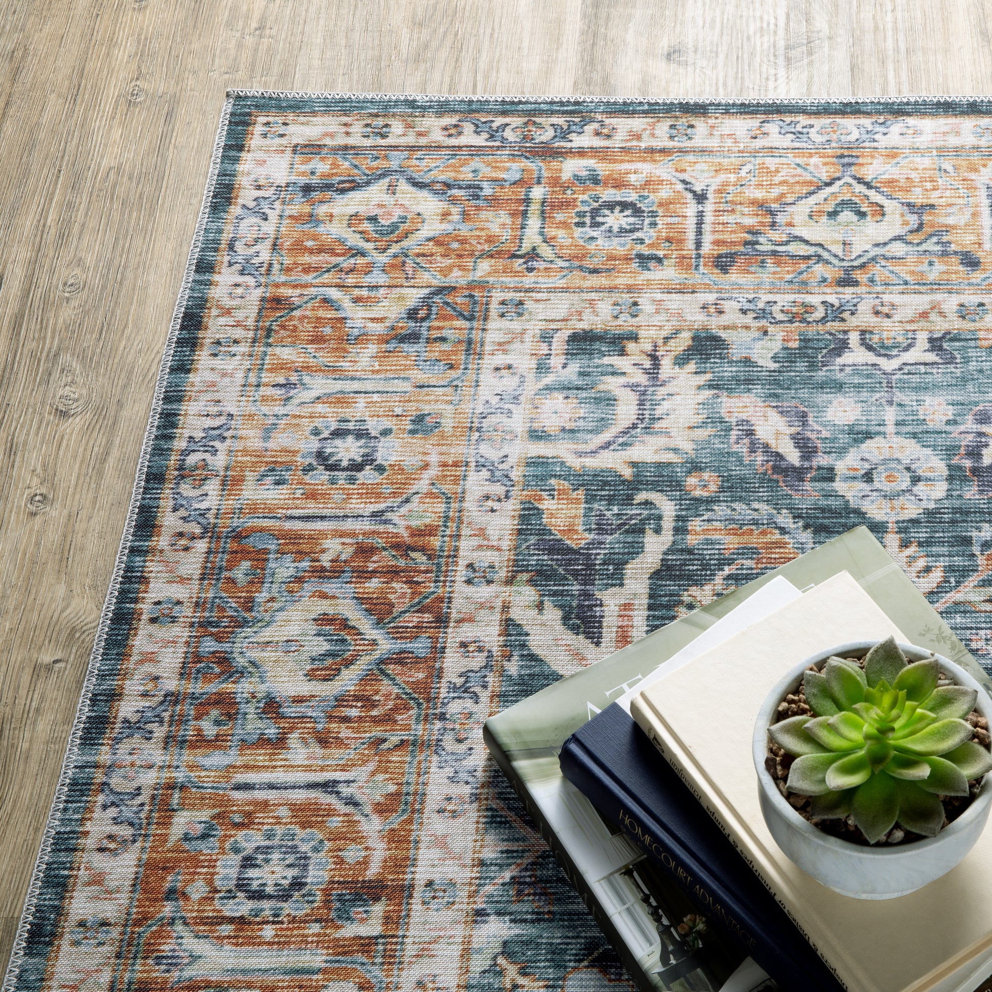 Charleston Distressed Blue/ Rust Oriental Flat Weave Rug