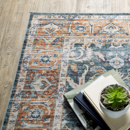 Charleston Distressed Blue/ Rust Oriental Flat Weave Rug