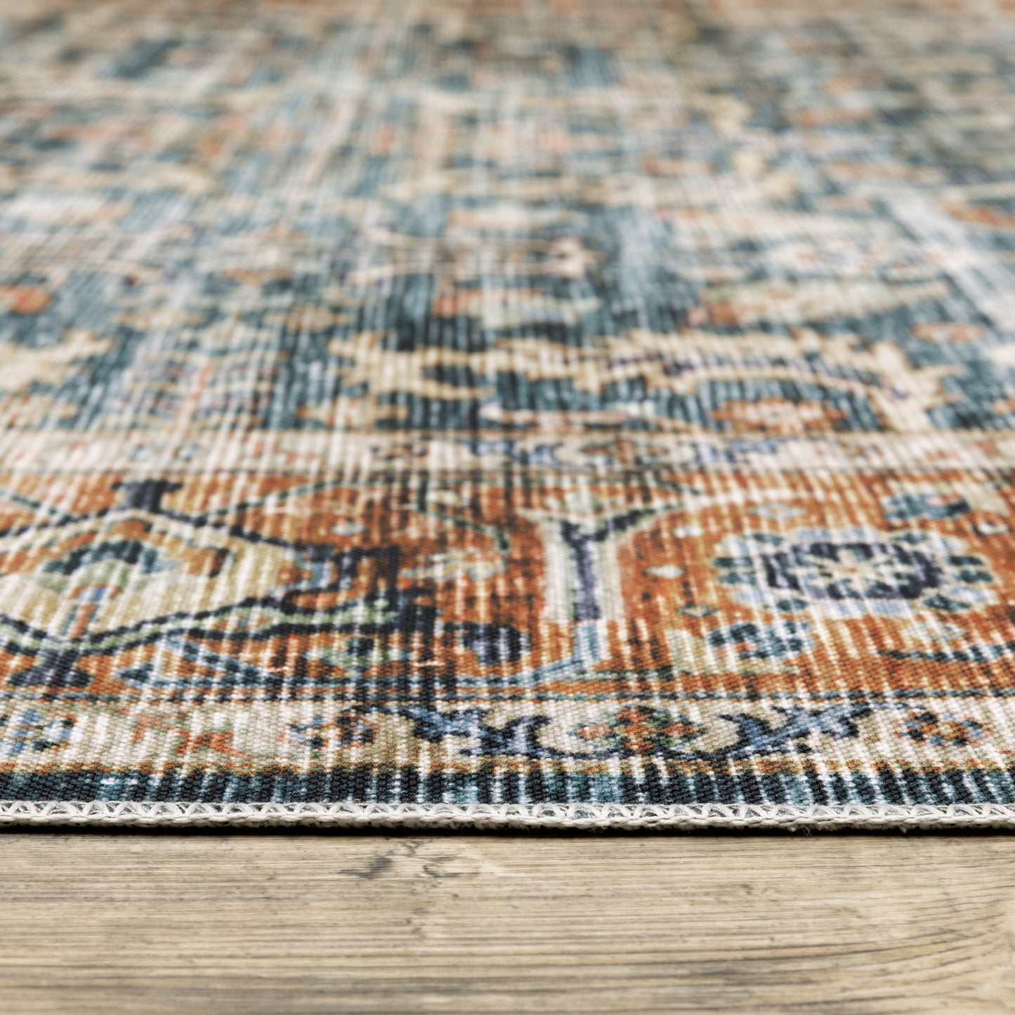 Charleston Distressed Blue/ Rust Oriental Flat Weave Rug