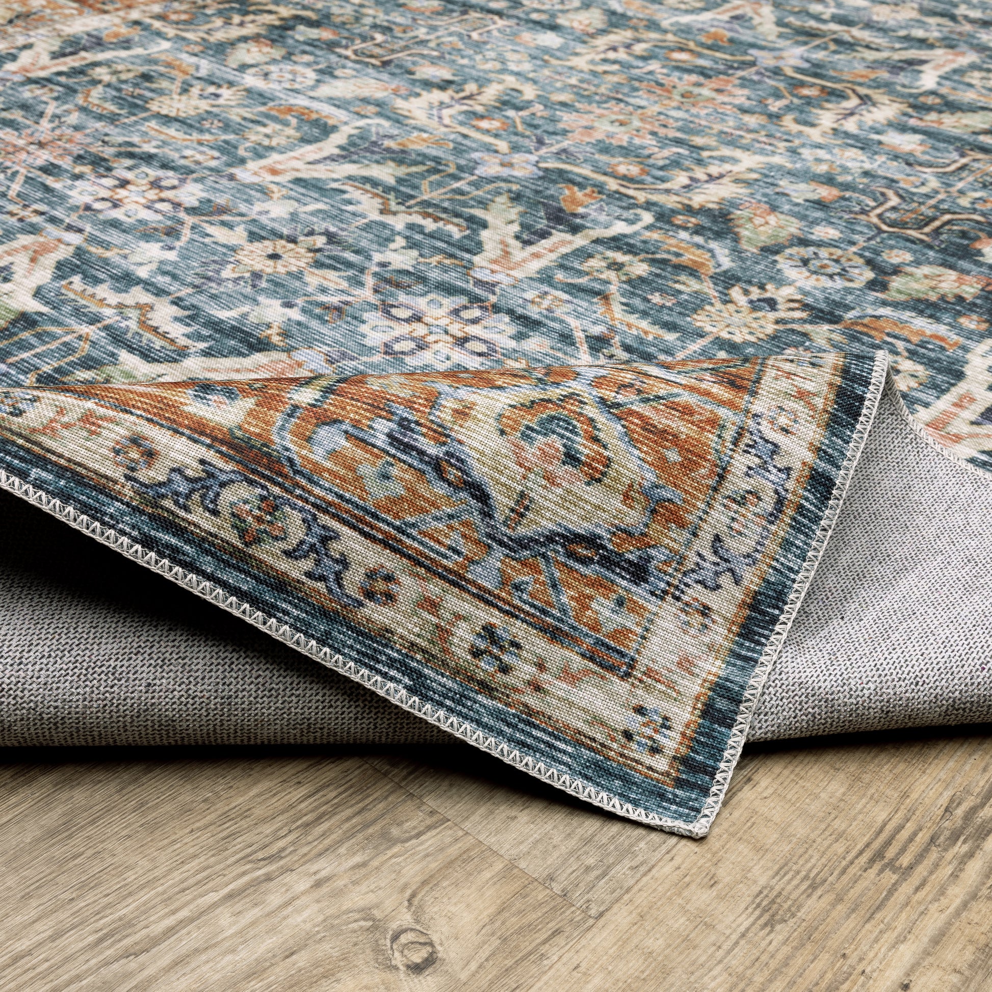 Charleston Distressed Blue/ Rust Oriental Flat Weave Rug