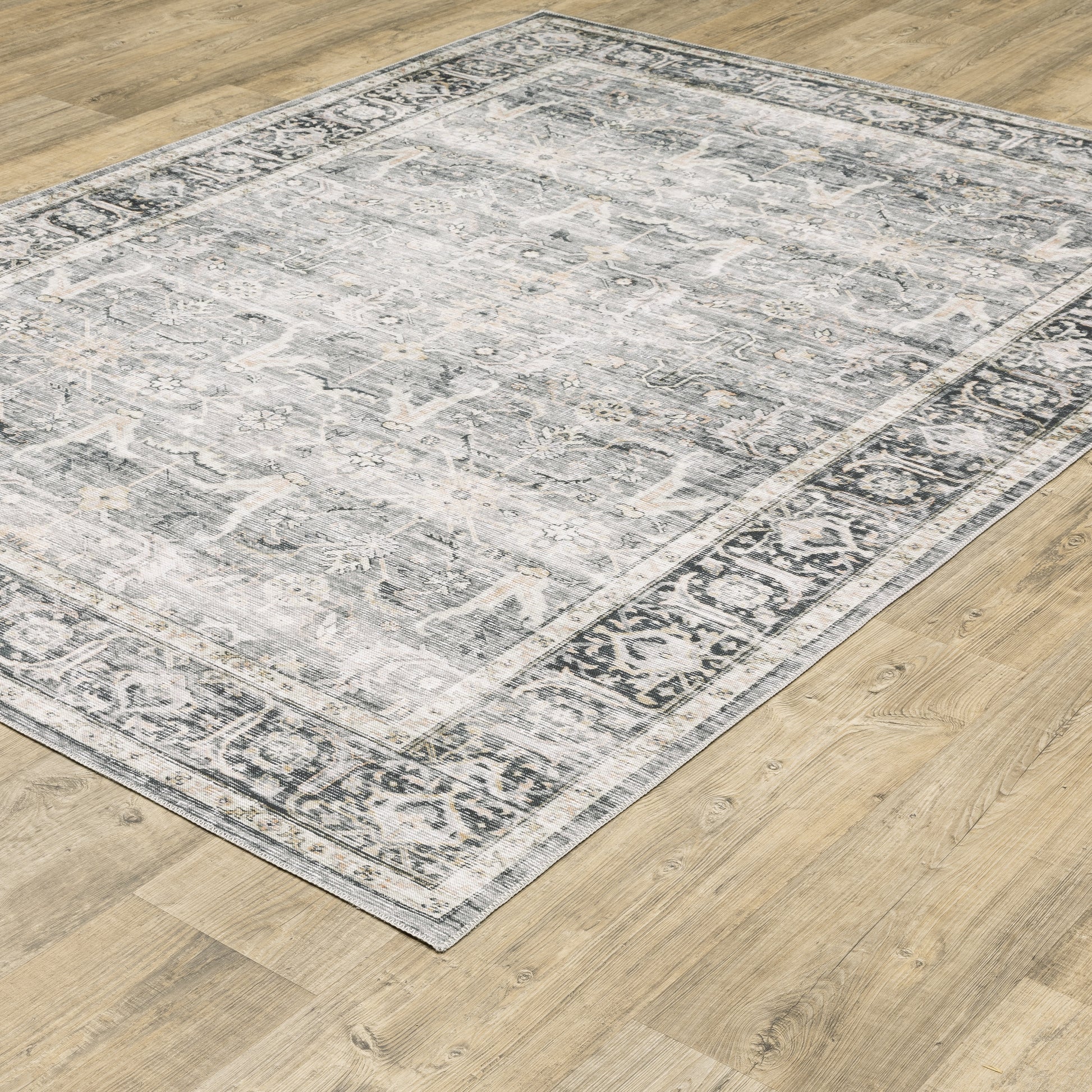 Charleston Distressed Charcoal/ Grey Oriental Flat Weave Rug