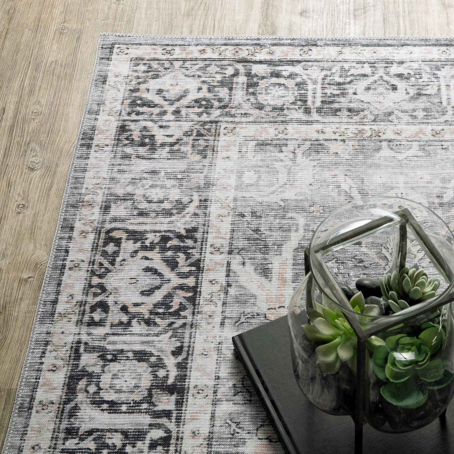 Charleston Distressed Charcoal/ Grey Oriental Flat Weave Rug