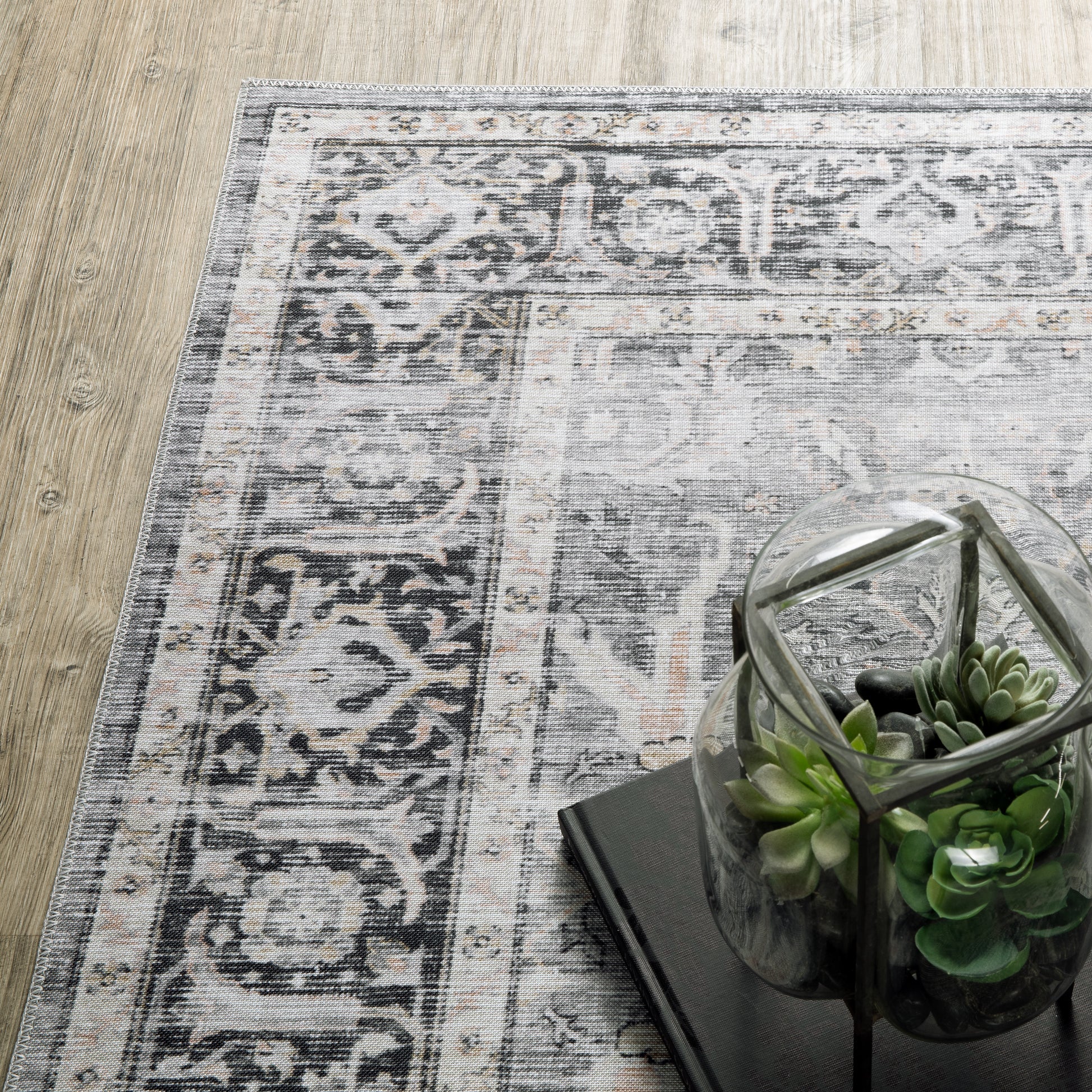 Charleston Distressed Charcoal/ Grey Oriental Flat Weave Rug
