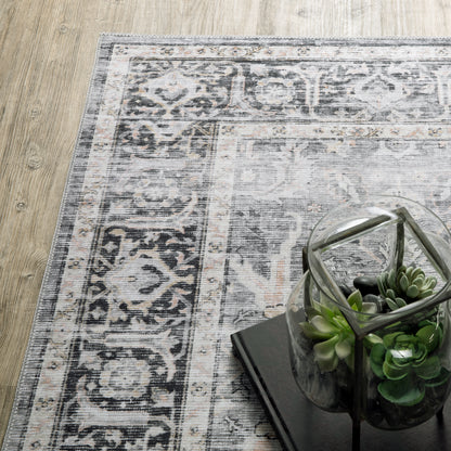 Charleston Distressed Charcoal/ Grey Oriental Flat Weave Rug