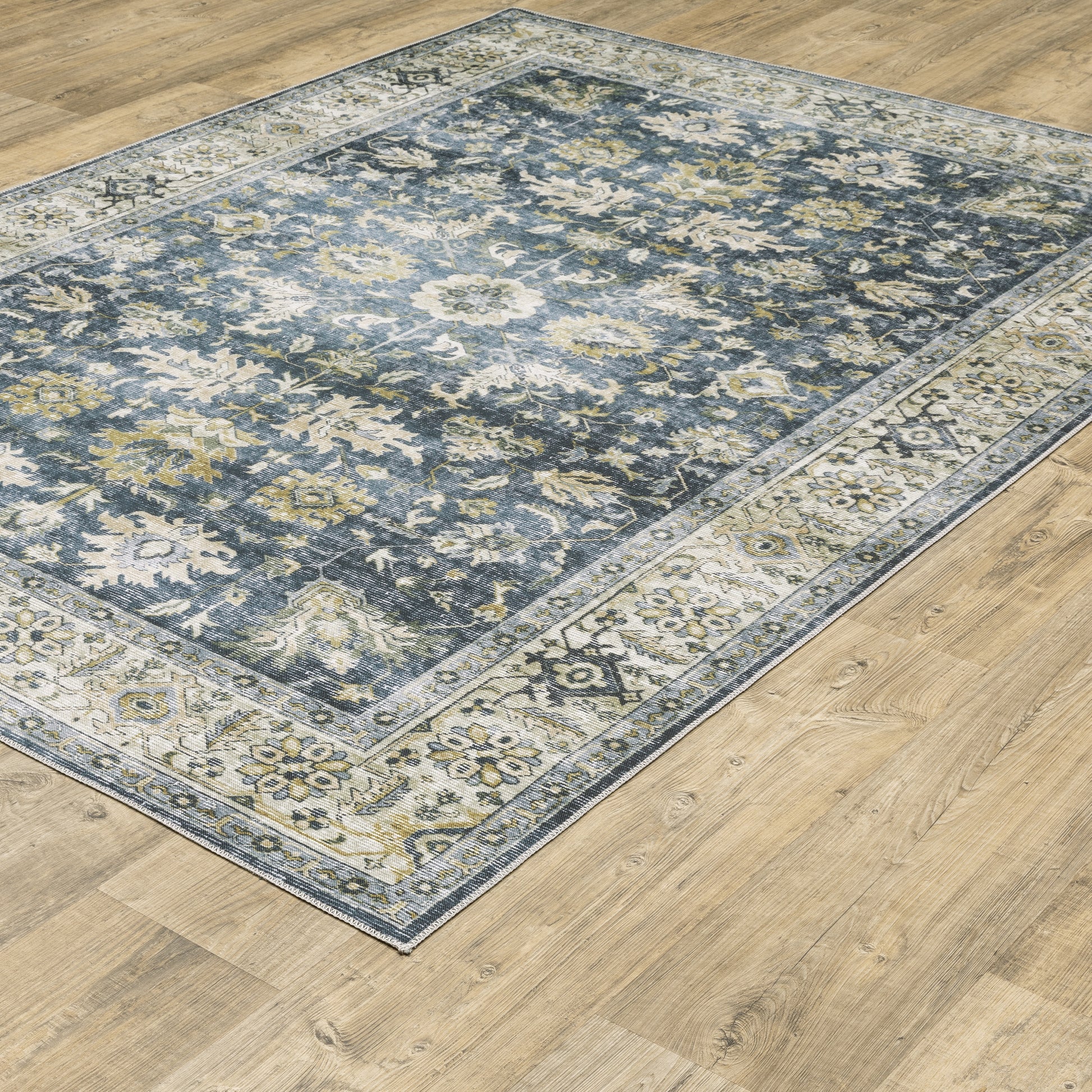 Charleston Distressed Blue/ Gold Oriental Flat Weave Rug