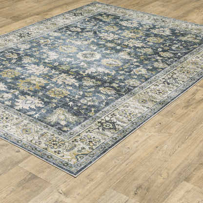 Charleston Distressed Blue/ Gold Oriental Flat Weave Rug