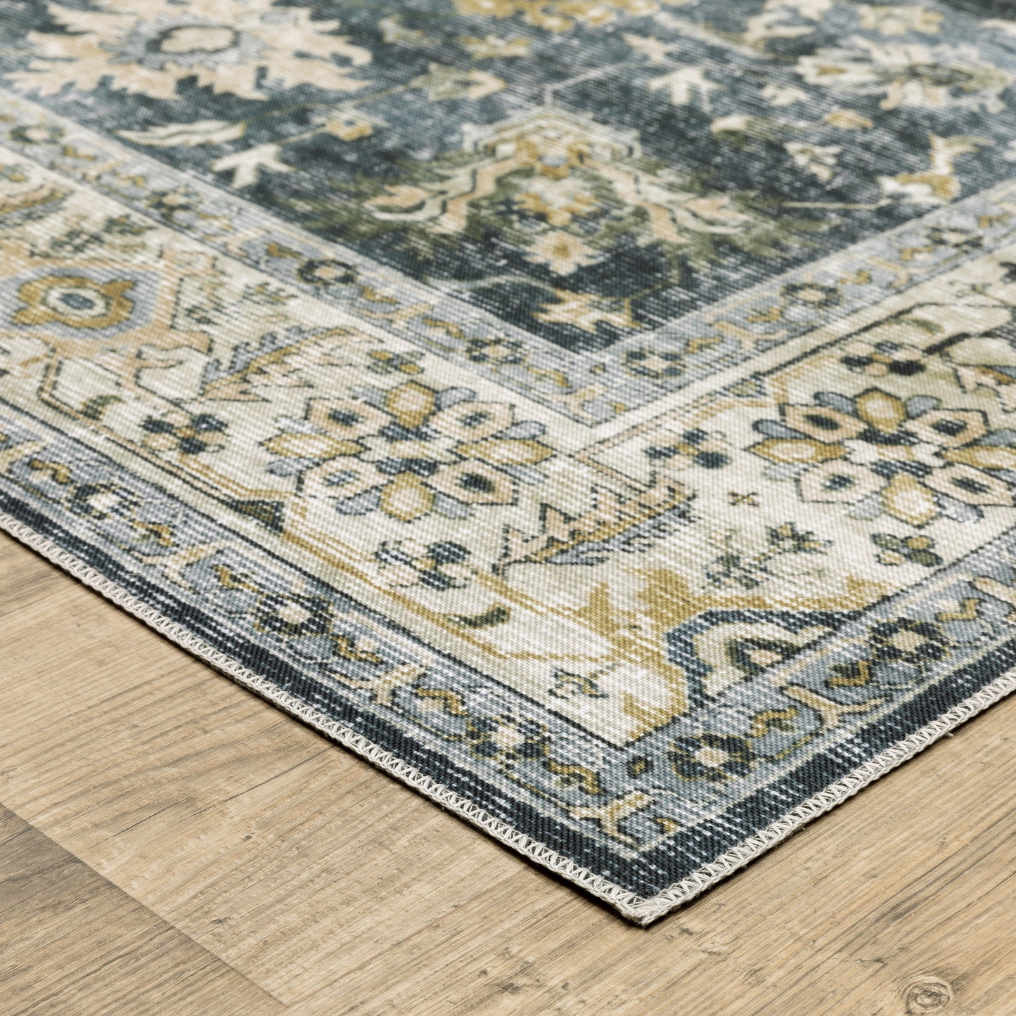 Charleston Distressed Blue/ Gold Oriental Flat Weave Rug
