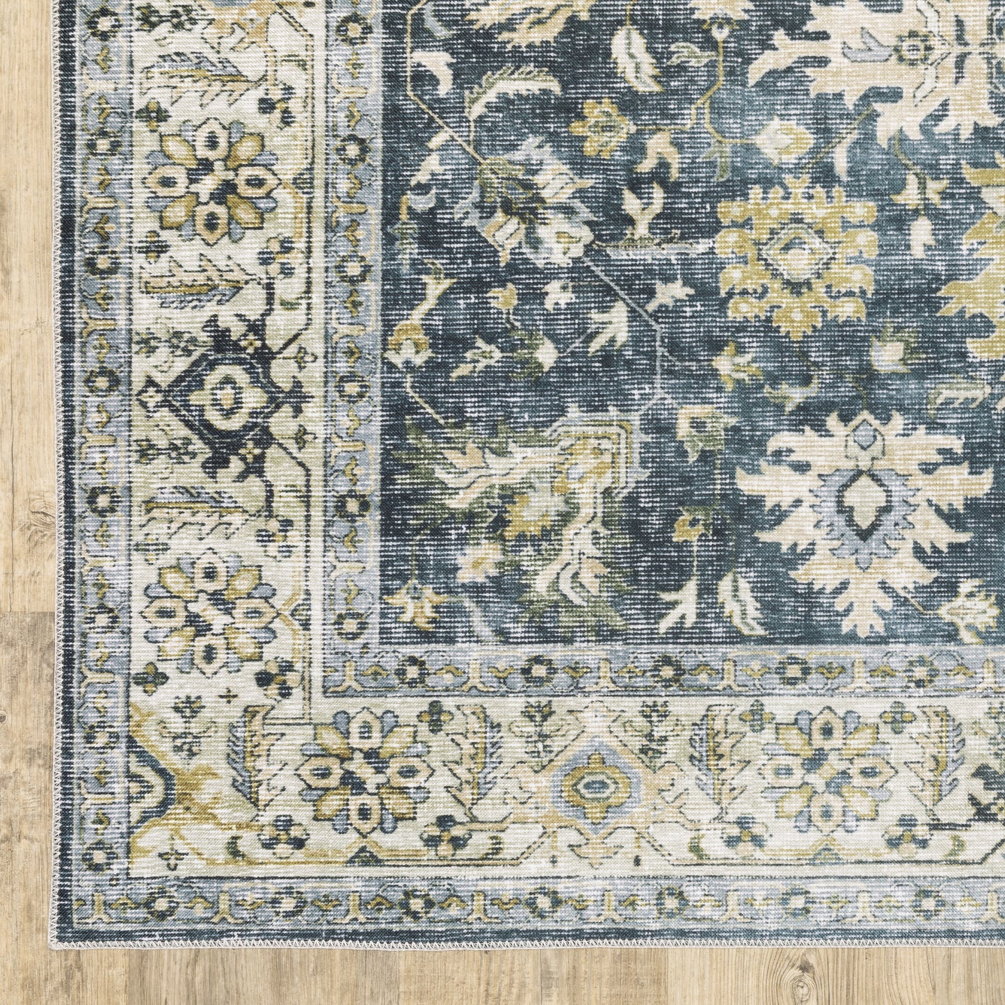 Charleston Distressed Blue/ Gold Oriental Flat Weave Rug