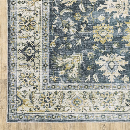 Charleston Distressed Blue/ Gold Oriental Flat Weave Rug