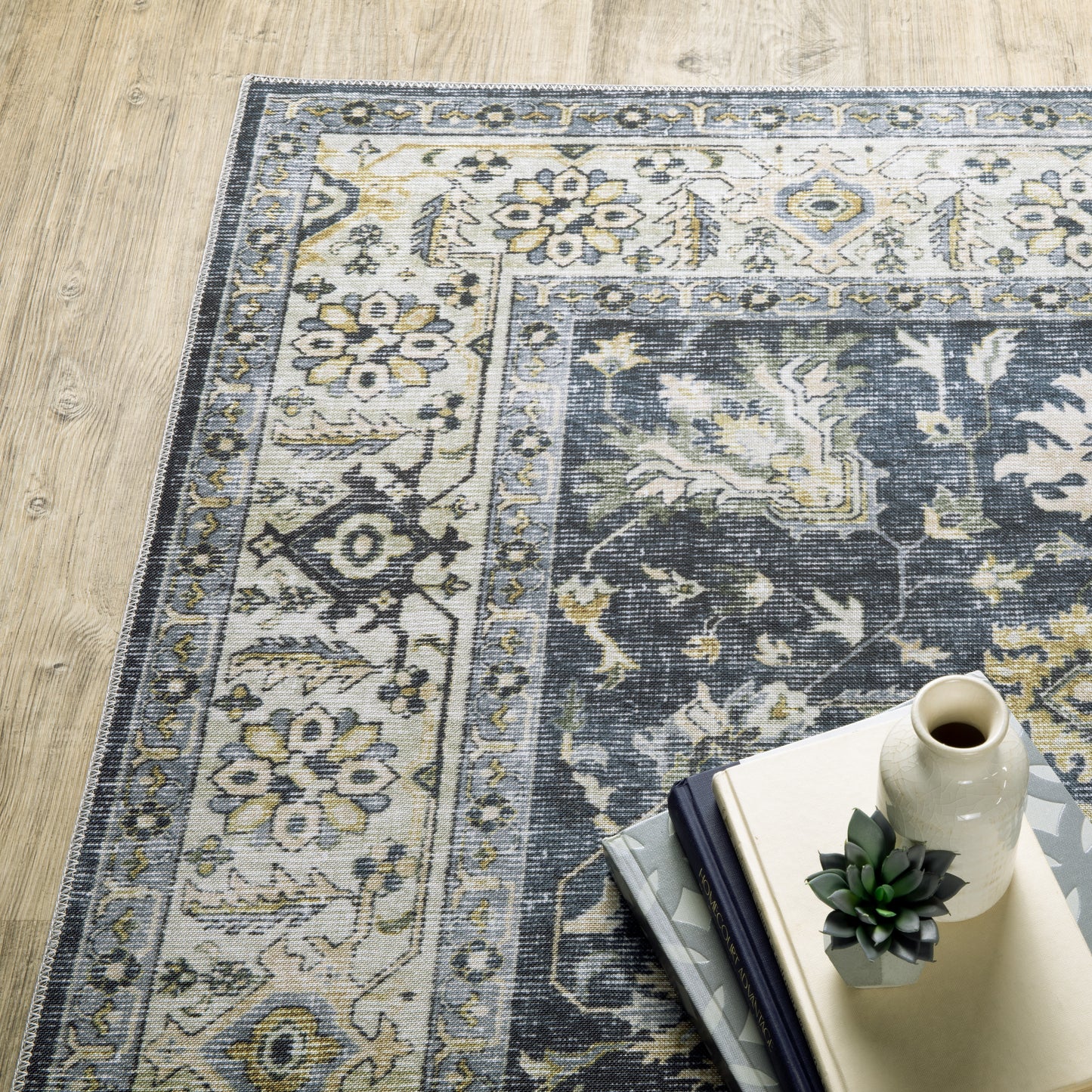 Charleston Distressed Blue/ Gold Oriental Flat Weave Rug