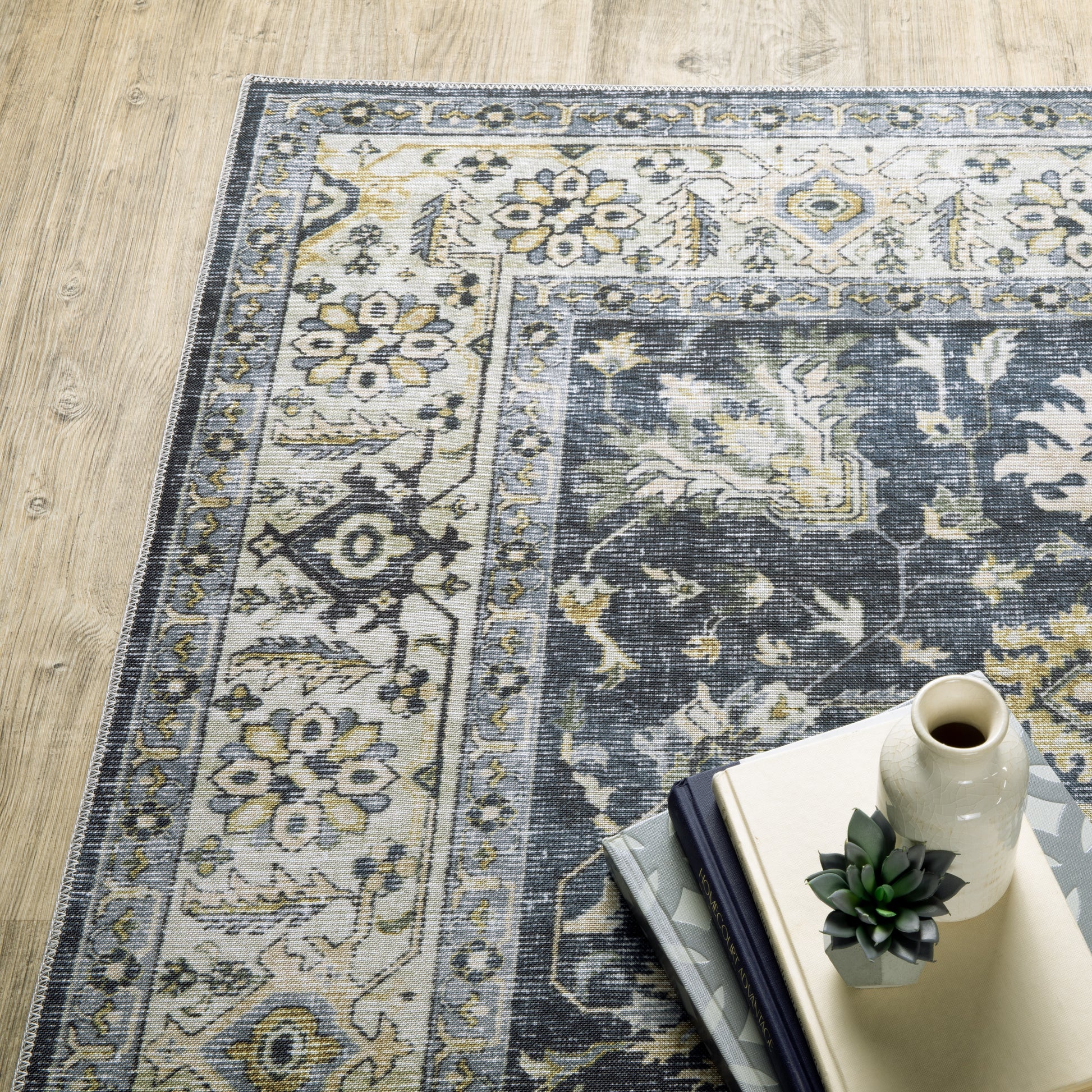 Charleston Distressed Blue/ Gold Oriental Flat Weave Rug
