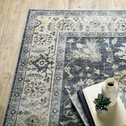 Charleston Distressed Blue/ Gold Oriental Flat Weave Rug