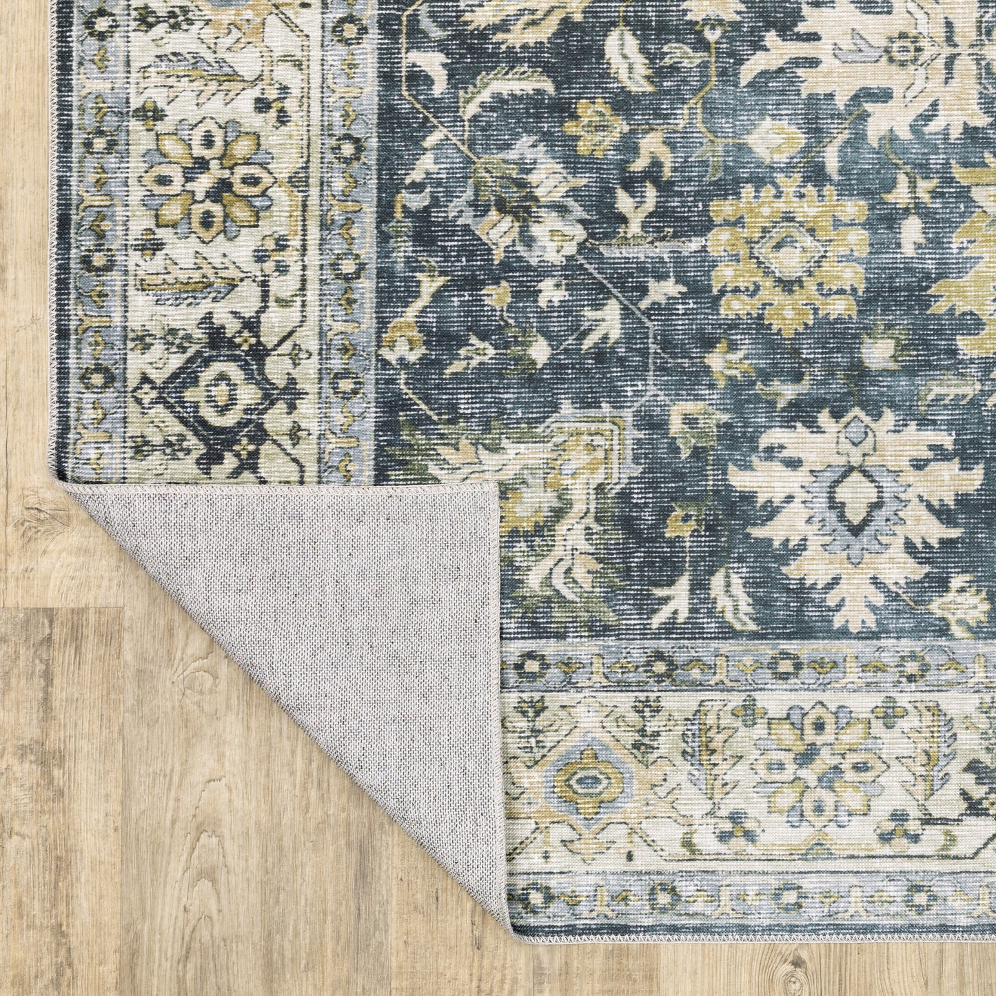 Charleston Distressed Blue/ Gold Oriental Flat Weave Rug
