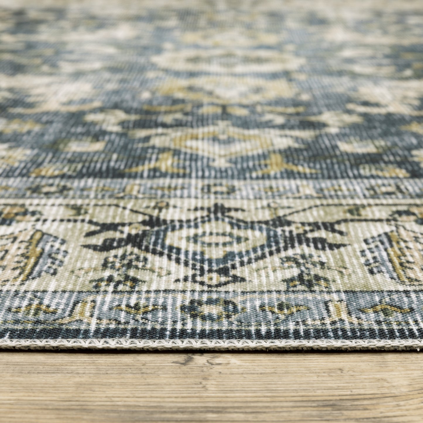 Charleston Distressed Blue/ Gold Oriental Flat Weave Rug