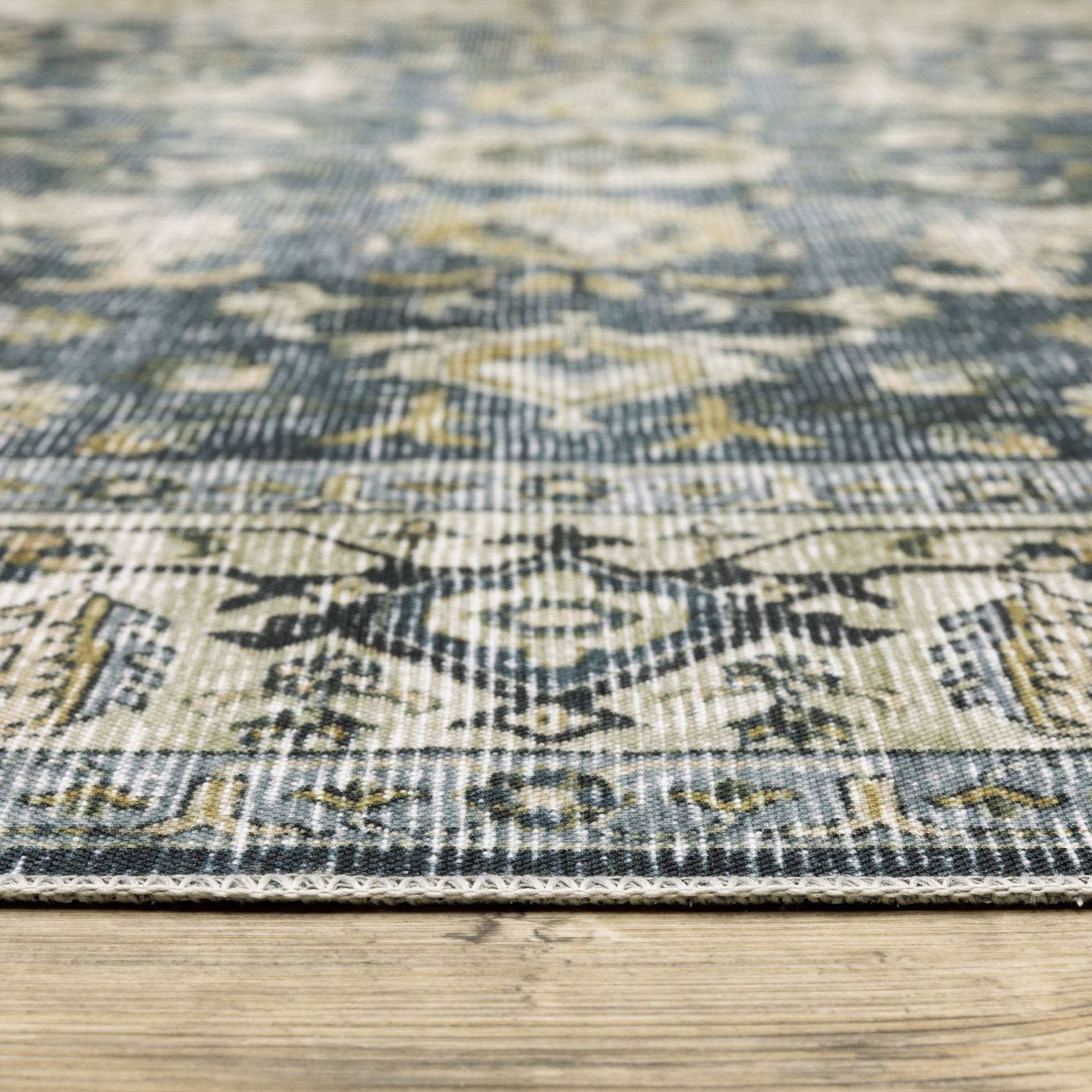 Charleston Distressed Blue/ Gold Oriental Flat Weave Rug