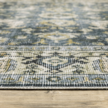 Charleston Distressed Blue/ Gold Oriental Flat Weave Rug