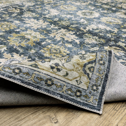 Charleston Distressed Blue/ Gold Oriental Flat Weave Rug