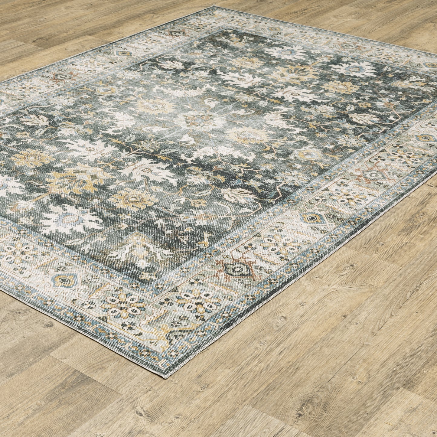 Charleston Distressed Charcoal/ Gold Oriental Flat Weave Rug