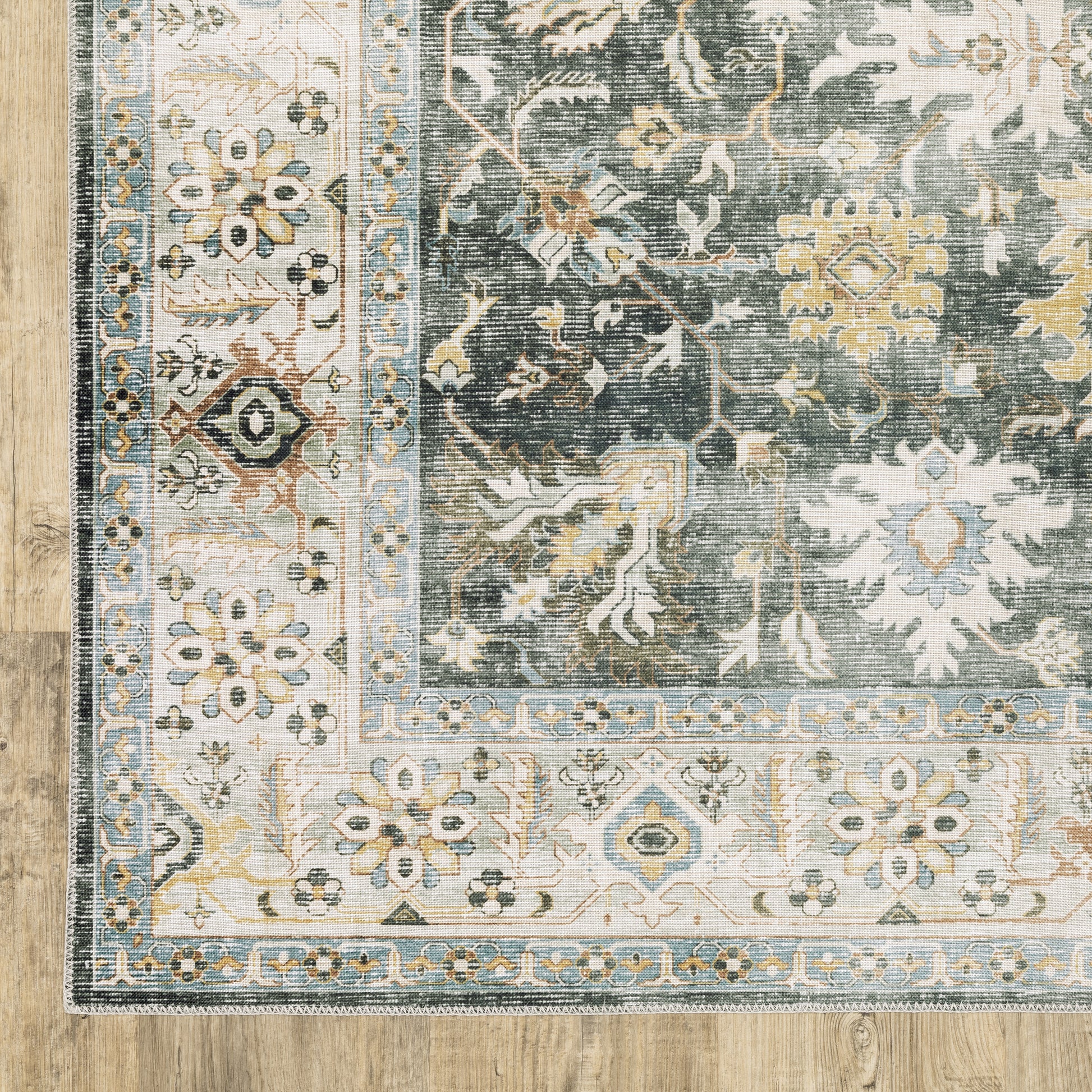 Charleston Distressed Charcoal/ Gold Oriental Flat Weave Rug