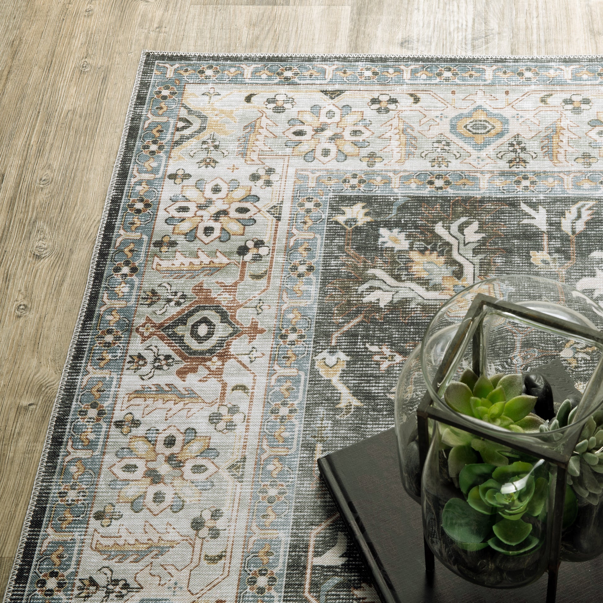 Charleston Distressed Charcoal/ Gold Oriental Flat Weave Rug