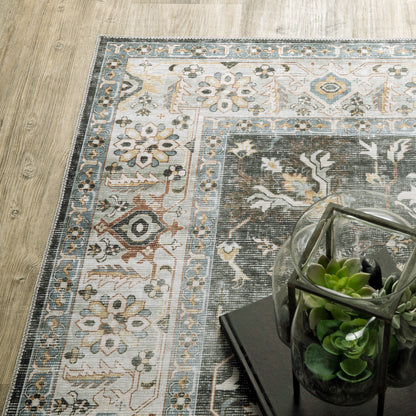 Charleston Distressed Charcoal/ Gold Oriental Flat Weave Rug