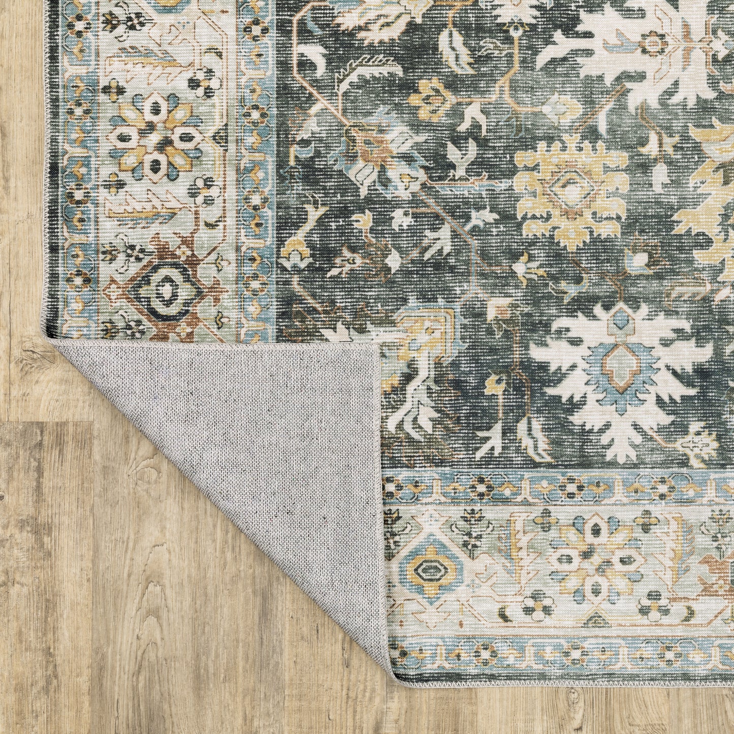 Charleston Distressed Charcoal/ Gold Oriental Flat Weave Rug
