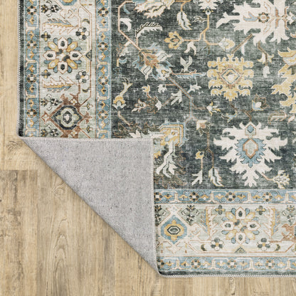 Charleston Distressed Charcoal/ Gold Oriental Flat Weave Rug