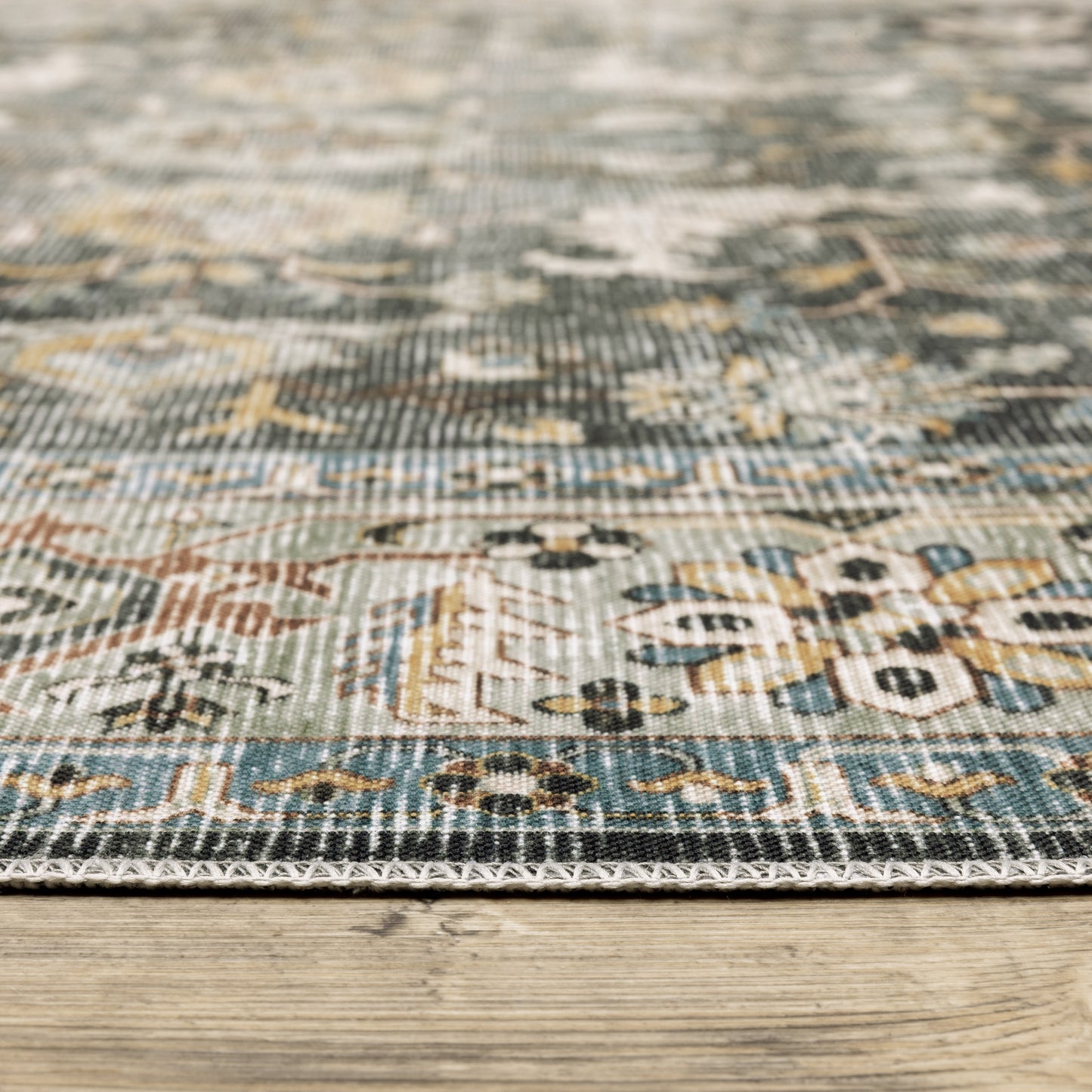 Charleston Distressed Charcoal/ Gold Oriental Flat Weave Rug