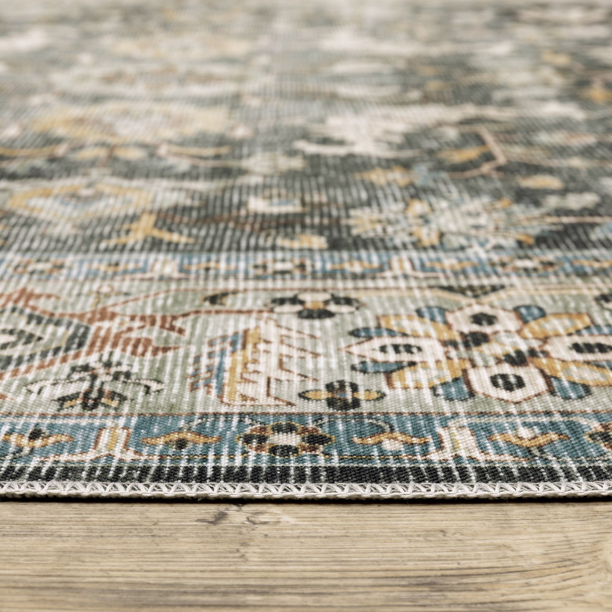 Charleston Distressed Charcoal/ Gold Oriental Flat Weave Rug