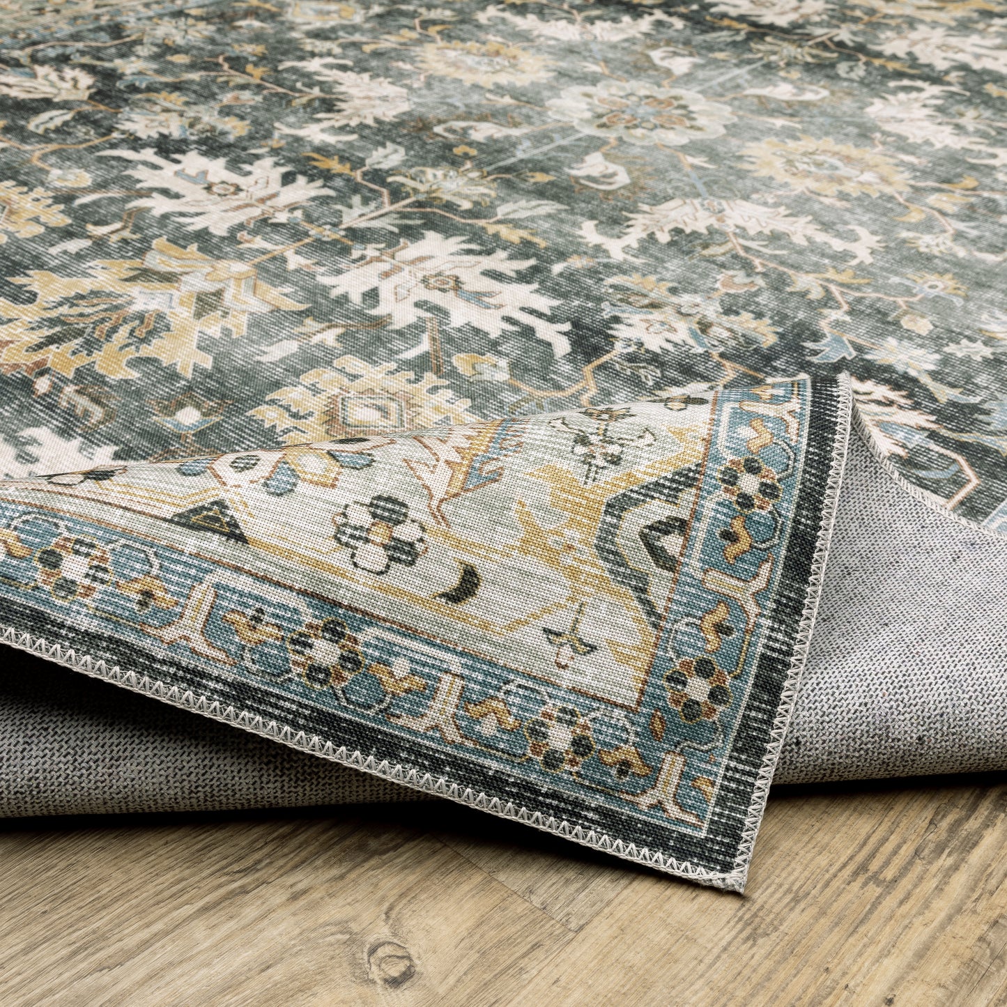 Charleston Distressed Charcoal/ Gold Oriental Flat Weave Rug