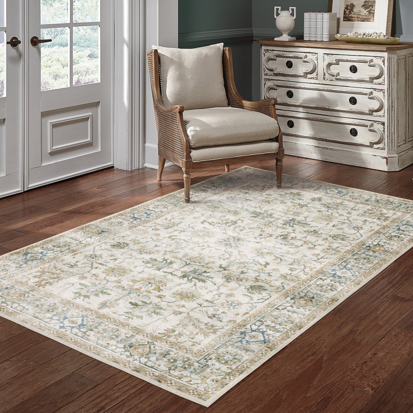 Charleston Distressed Ivory/ Multi Oriental Flat Weave Rug