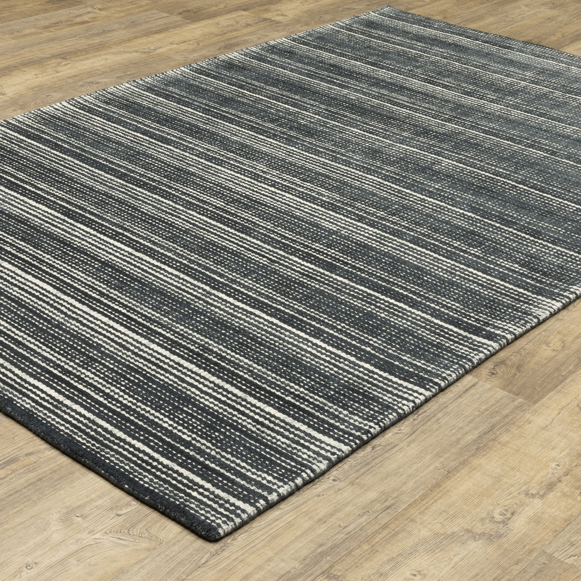 Circa Stripe Black/ Ivory Mixed Pile Rug