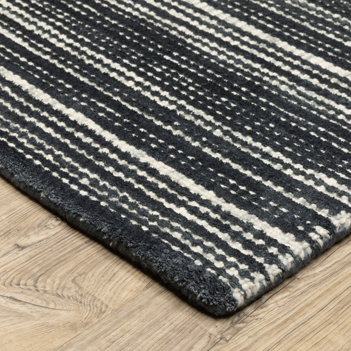 Circa Stripe Black/ Ivory Mixed Pile Rug
