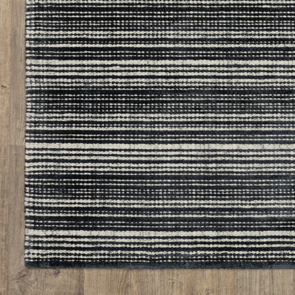 Circa Stripe Black/ Ivory Mixed Pile Rug