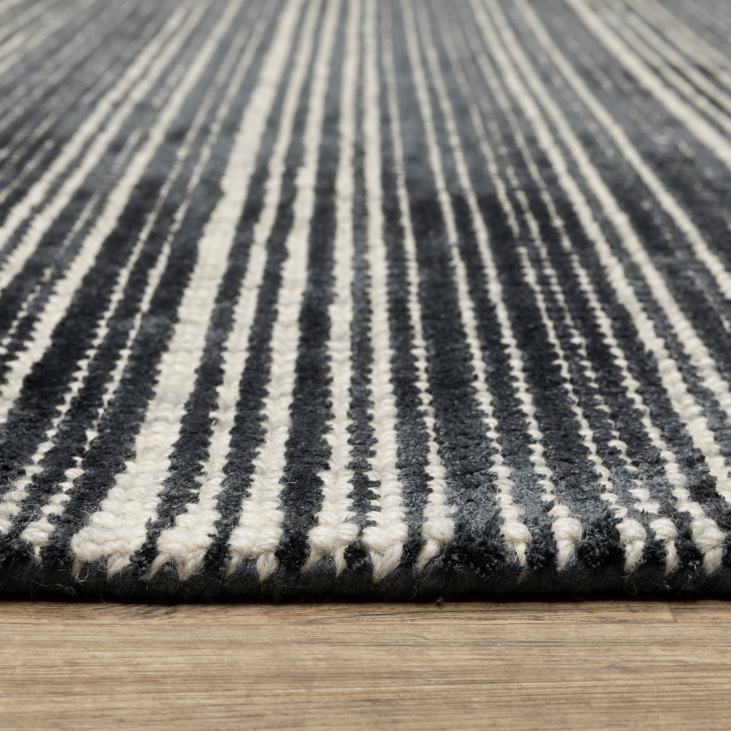 Circa Stripe Black/ Ivory Mixed Pile Rug