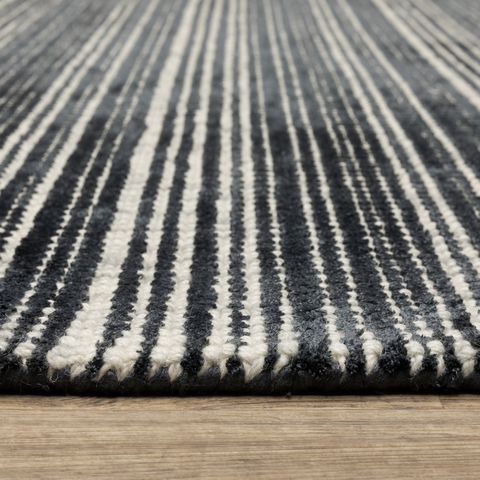 Circa Stripe Black/ Ivory Mixed Pile Rug